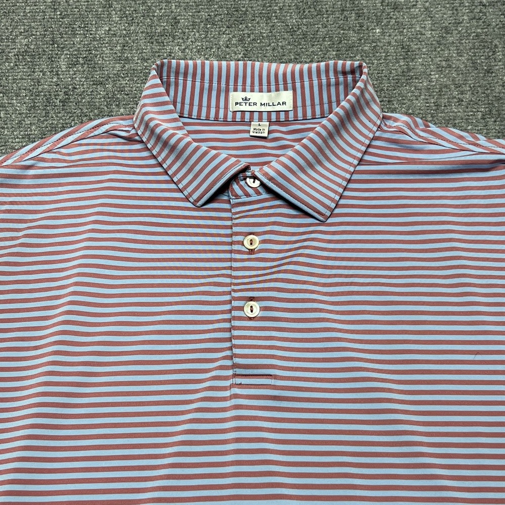 Peter Millar Polo Shirt Mens Large Blue Red Striped Stretch Golf